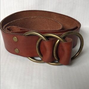 Fossil Wide Brown Leather Belt Brass Rings and Snaps 36-37